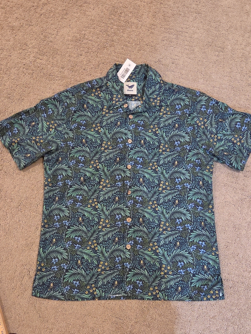 Yiume Men's Tropical Short-Sleeve Button-Down Shirt - Green Floral 100% Cotton